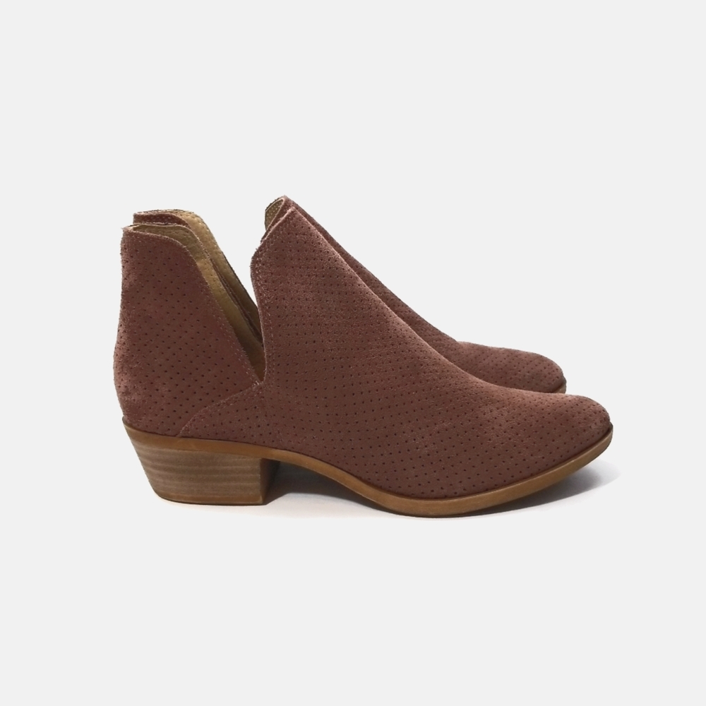 Lucky Brand Birtie Suede Perforated Ankle Booties in Dusty Rose Womens Size 7